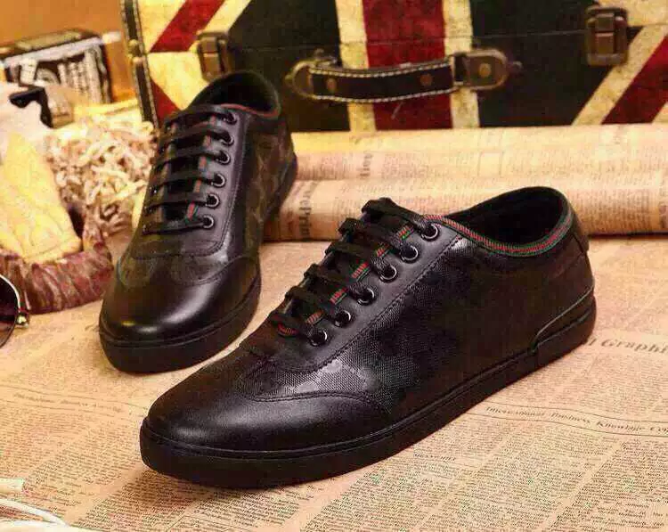 2015 chaussures pas chere gucci hommes pattern leather noir